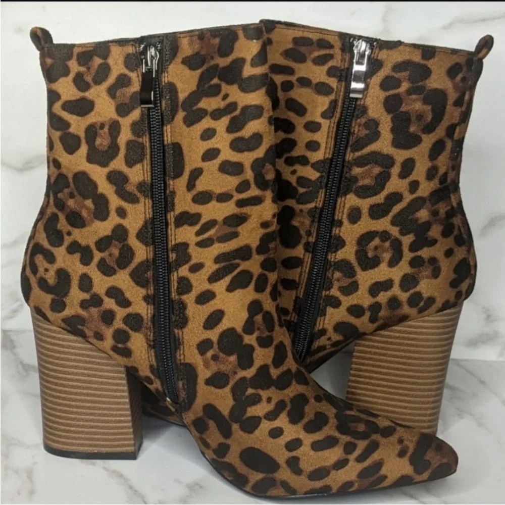 Beast Fashion NEW Harmony Cheetah Block Stacked Heel Ankle‎ Boots 7